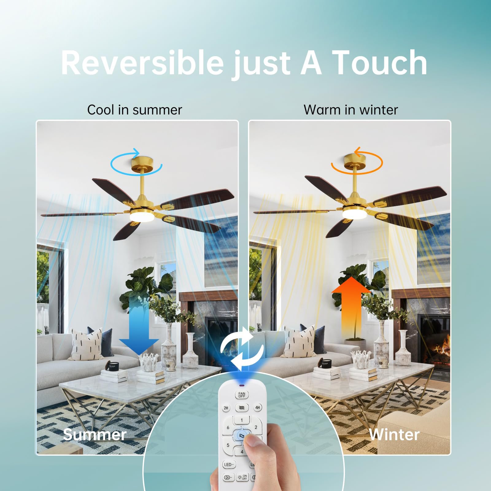 Modern 52 Inch Black and Gold Ceiling Fan with Light and Remote 6 Speeds Dimmable Indoor Ceiling Fan for Bedroom Living Room