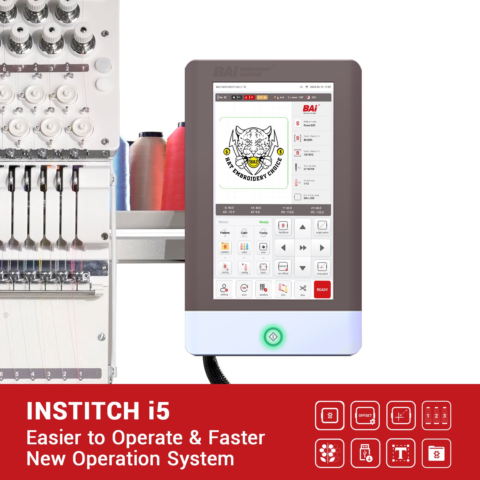 BAi Domestic 15 Needle Computerized Single Head Multi Function T-shirt Hat Embroidery Machine