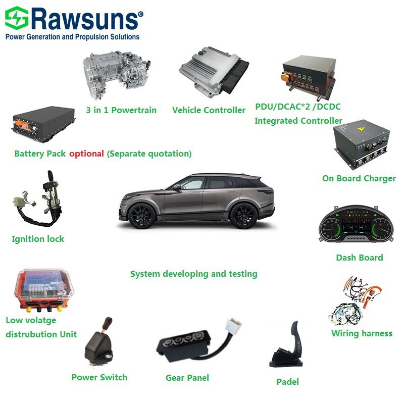 Rawsuns Ev Car Conversion Kit Electric Motors 15kw 72v Controller Battery High Speed Motor for 3 Ton Vehicle