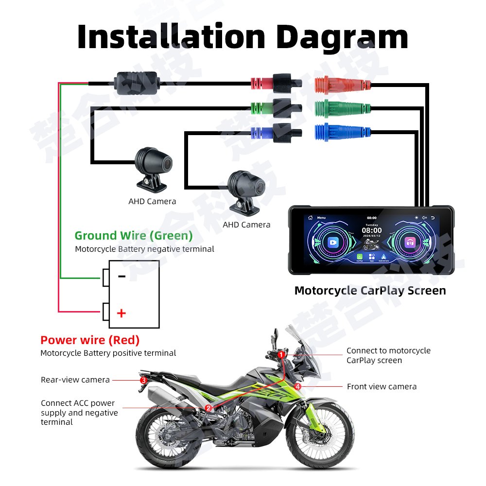 EKIY 6.86inch Front Rear Dual Bluetooth Camera Recorder Motorcycle Wireless CarPlay Android Auto GPS Motor Carplay Navigation