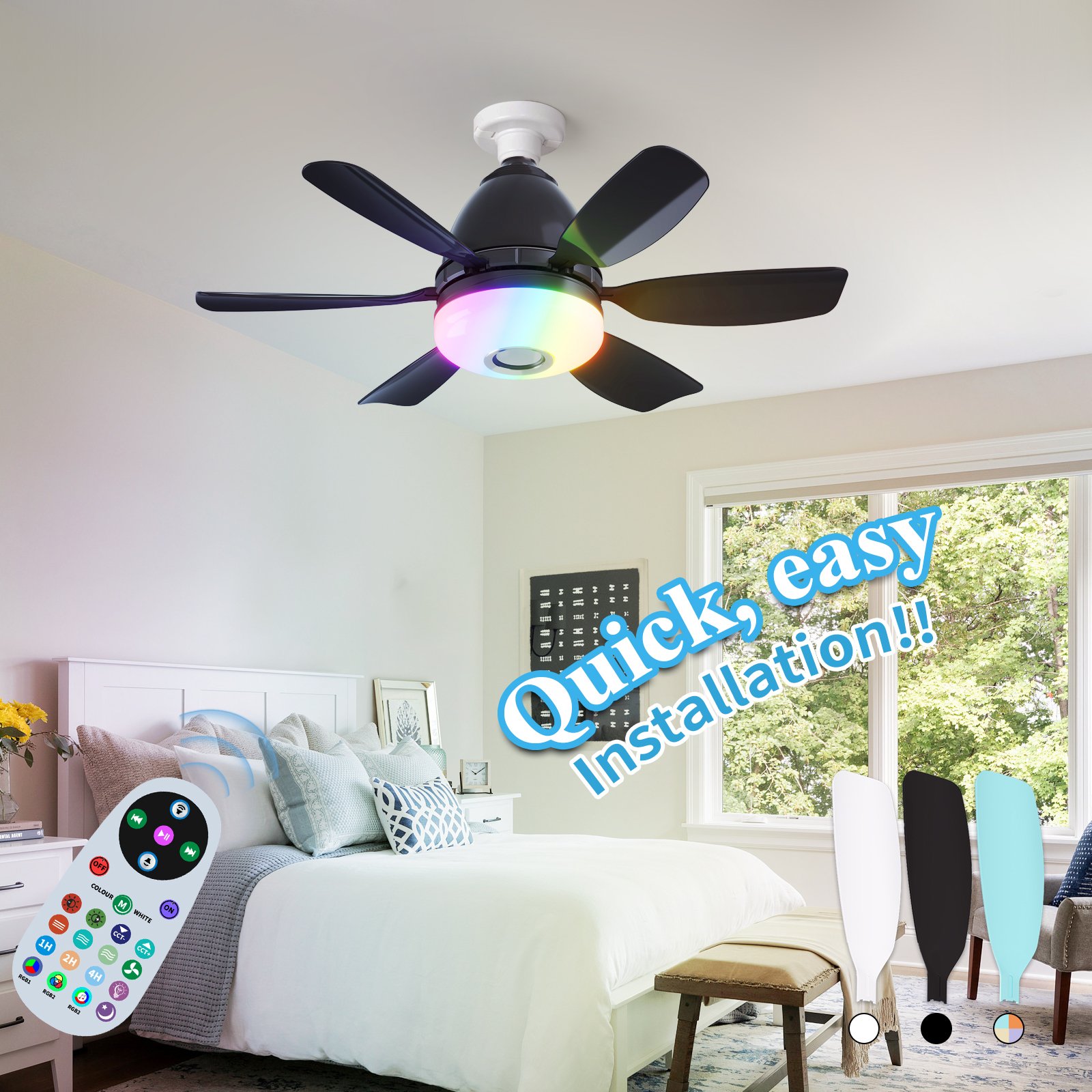 Ceiling Fan Fan Bulb Moving Head 360 Rotating Rotation Remote Control Electric Dimming White E27 Modern Ceiling Fan With Light