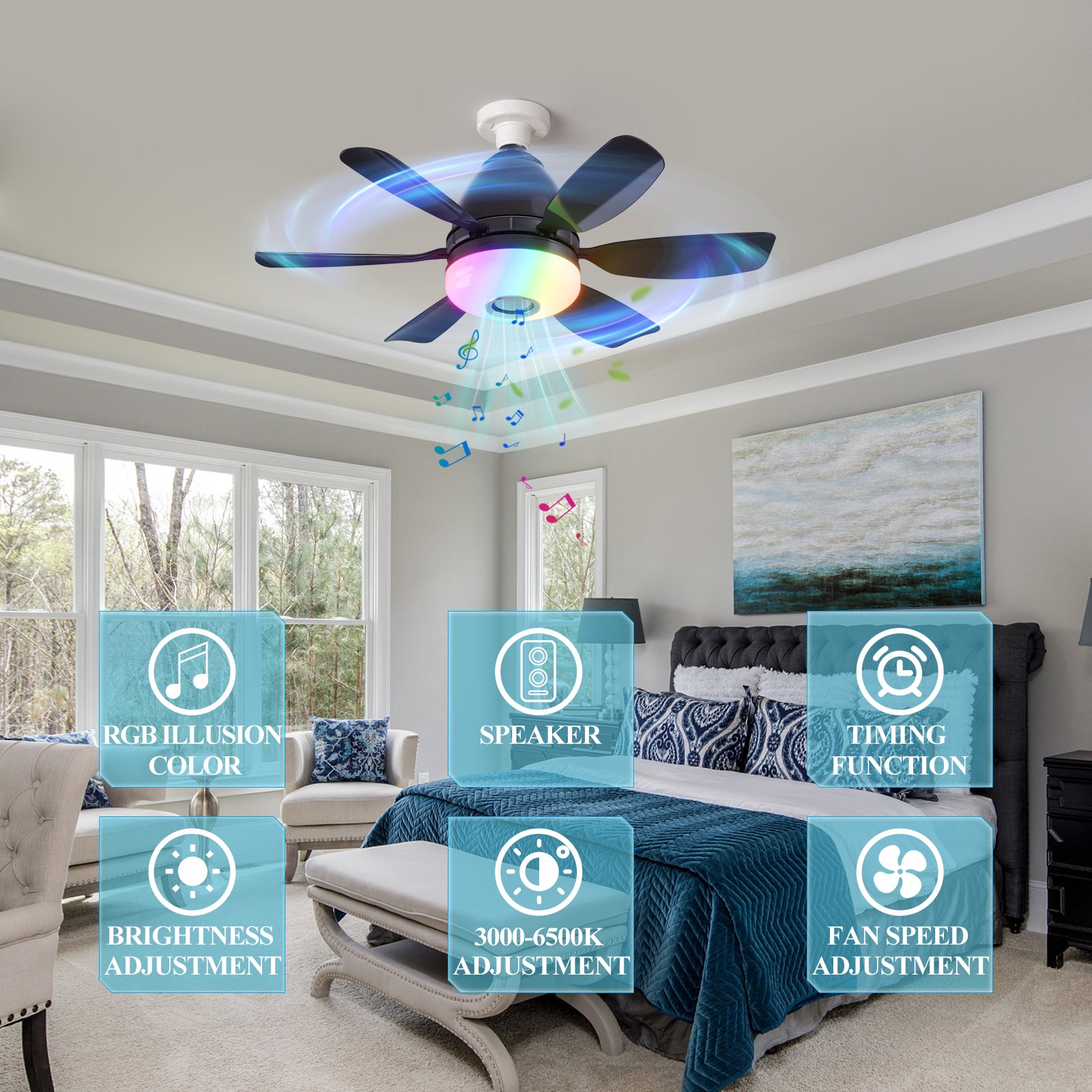 Ceiling Fan Fan Bulb Moving Head 360 Rotating Rotation Remote Control Electric Dimming White E27 Modern Ceiling Fan With Light