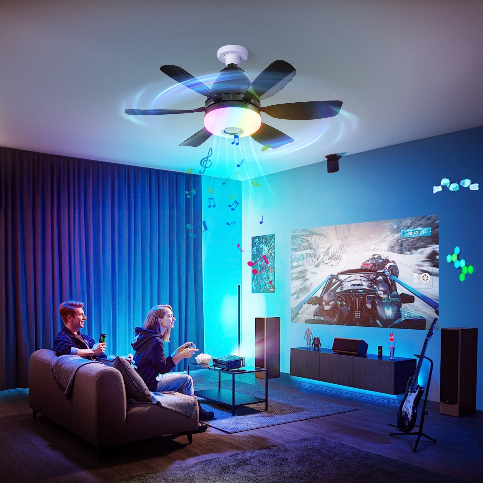 Ceiling Fan Fan Bulb Moving Head 360 Rotating Rotation Remote Control Electric Dimming White E27 Modern Ceiling Fan With Light