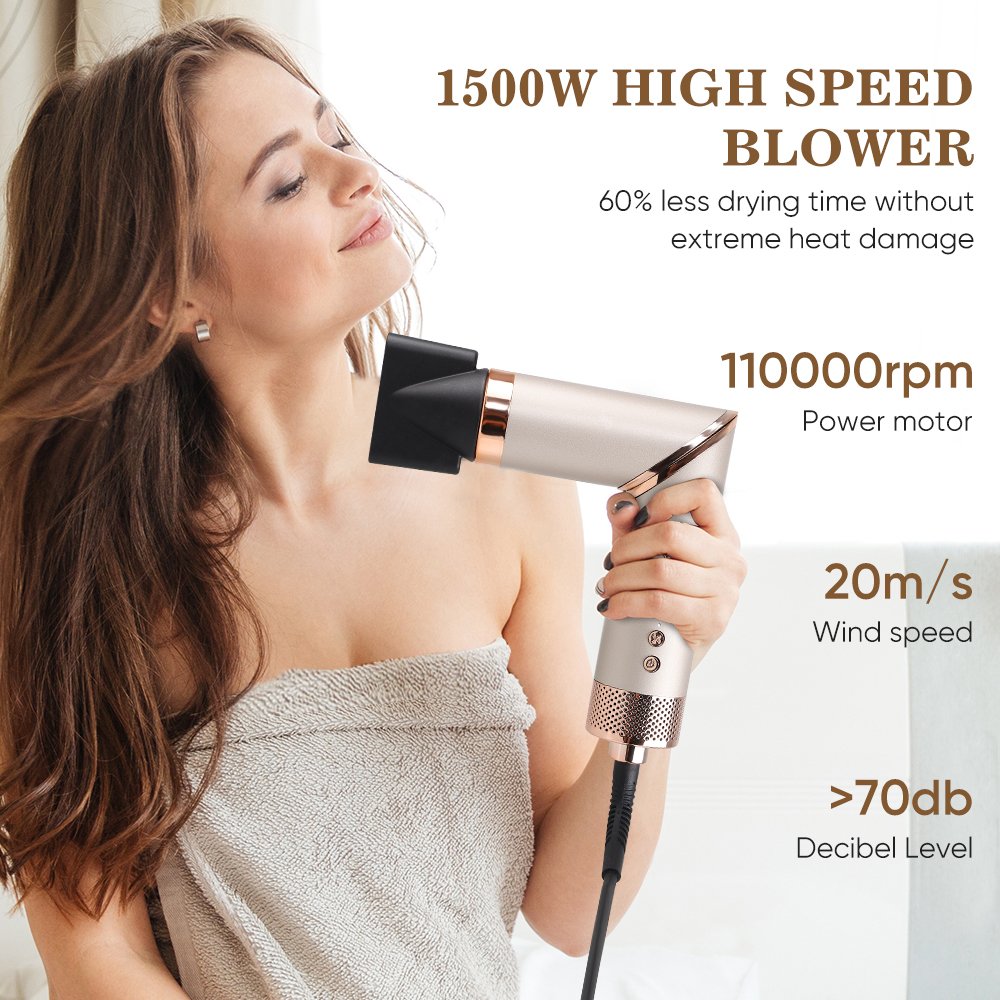 7 in 1 Hot Air Brush Metal Blow Drier 110000 Rpm Multi Styler Brushless Foldable High Speed Hair Dryer Rotating Brush