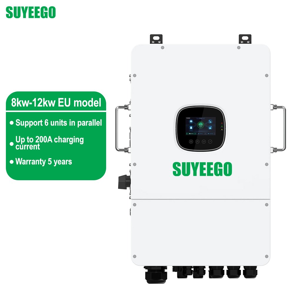 SUYEEGO 6kw 8kw 10kw 12kw IP65 Home Solar System RS485 LCD Display Multiple Safety Approvals Single Parallel Hybrid Inverter