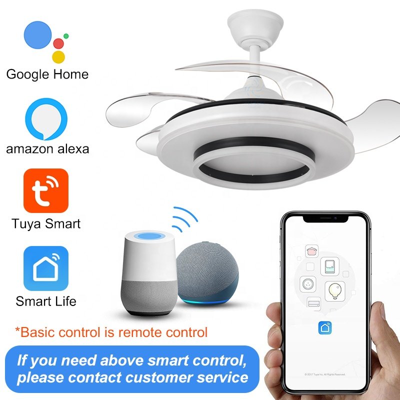 739A New 42-Inch Wave Shaped LED Light Invisible Bladeless Remote Control Fan Decorative DC Motor for Bedroom Ceiling Mount