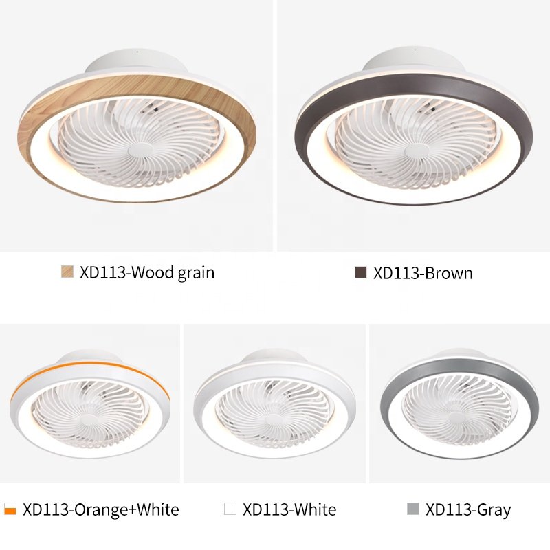 XD113 2024 New Woodgrain Bedroom Shake Head Fan Light Modern Bladeless Ceiling Fan with Led Light Remote Control