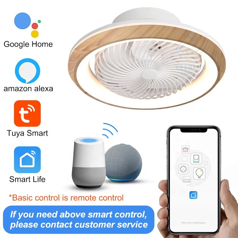XD113 2024 New Woodgrain Bedroom Shake Head Fan Light Modern Bladeless Ceiling Fan with Led Light Remote Control