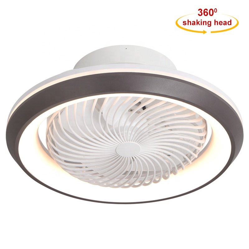 XD113 2024 New Woodgrain Bedroom Shake Head Fan Light Modern Bladeless Ceiling Fan with Led Light Remote Control