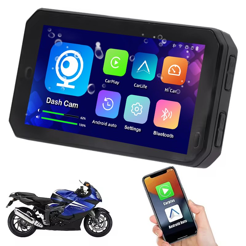 5-Inch Waterproof Carplay Screen for Motorcycle Bicycle GPS Navigation BT Wireless Android Auto Monitor IPX7 Carplay Compatible