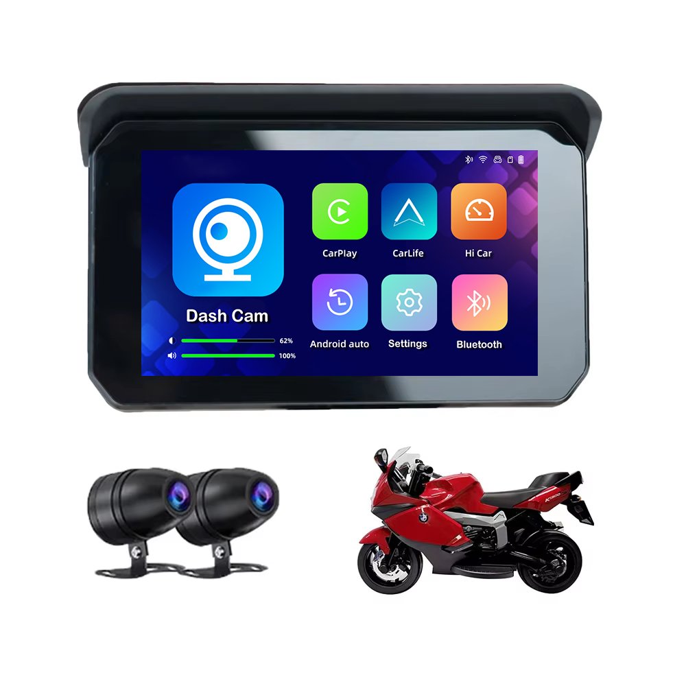 5-Inch Waterproof Carplay Screen for Motorcycle Bicycle GPS Navigation BT Wireless Android Auto Monitor IPX7 Carplay Compatible
