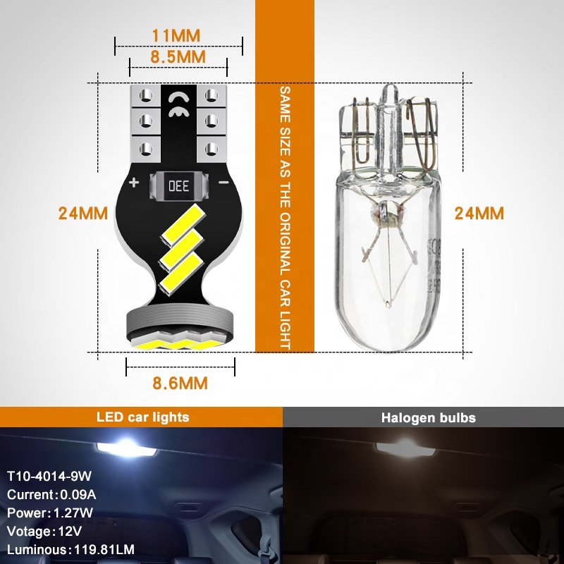 JC T10 Led Car Bulb 2835 4014 SMD W5W 168 194 501 Led Light for Auto Motor Vehicles 12V Brake Dashboard Wide Marker Door Lamp