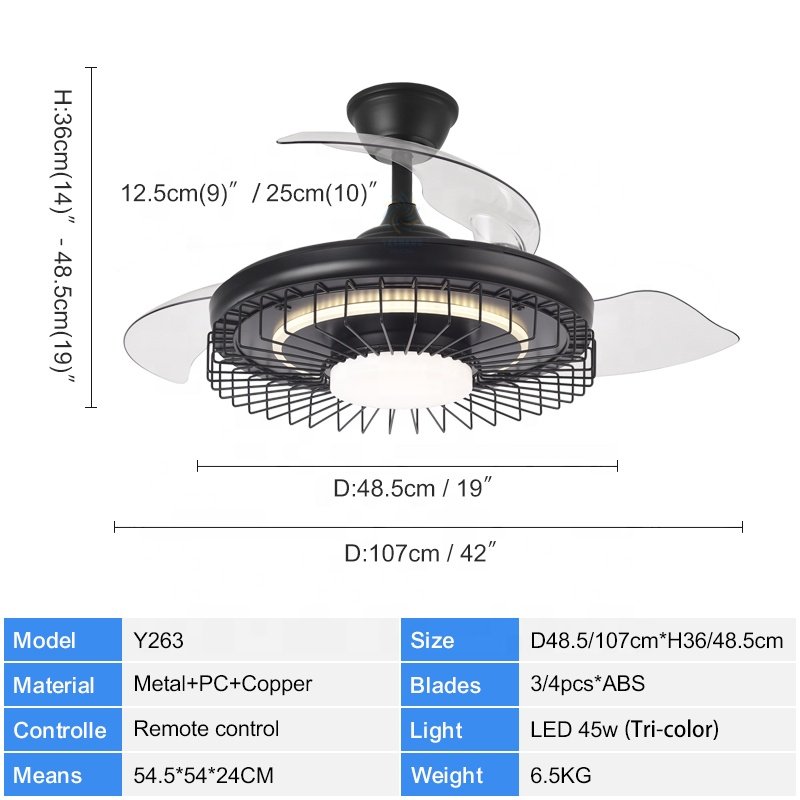 Y263 New 42-Inch Wave Shaped LED Light Invisible Bladeless Fan Remote Control DC Motor Ceiling Mount Installation for Bedroom