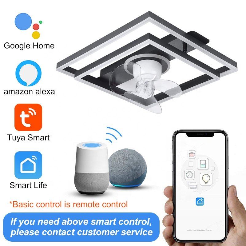 2024 New Modern Simplified 758 Square Bedroom Fan DC Motor 360° Rotating Shake Head Feature Remote Control Switch Included