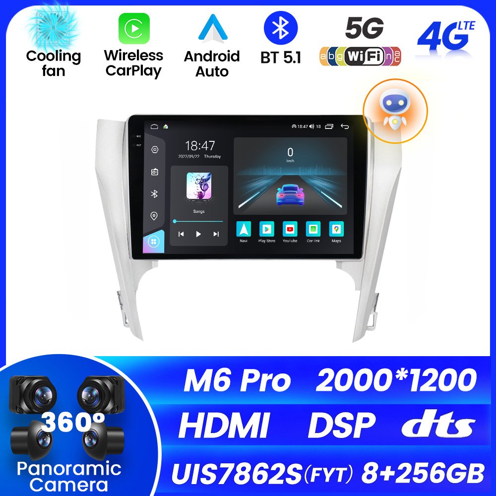 M6 PRO Android 12 2K QLED Screen Car Video for Toyota Camry 2011-2014 9 Inch Car Radio Flat Screen