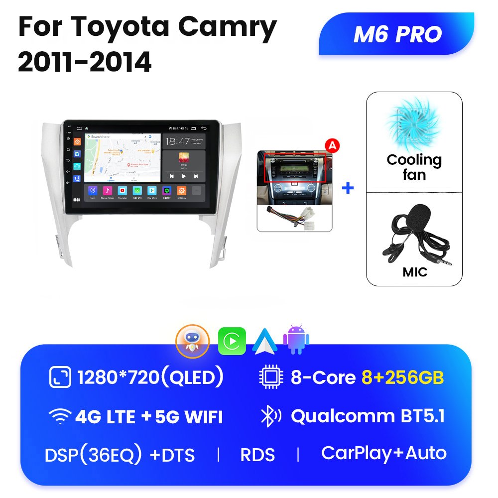 M6 PRO Android 12 2K QLED Screen Car Video for Toyota Camry 2011-2014 9 Inch Car Radio Flat Screen