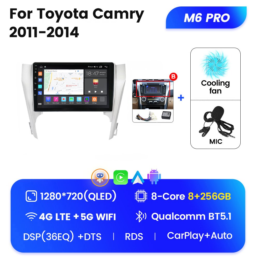 M6 PRO Android 12 2K QLED Screen Car Video for Toyota Camry 2011-2014 9 Inch Car Radio Flat Screen