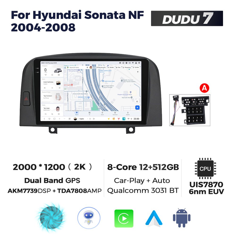 MEKEDE DUDU7 Car Music Player 12+512GB Car-play Auto Radio Navigation 360 Camera ADAS DVR for Hyundai Sonata NF 2004-2008
