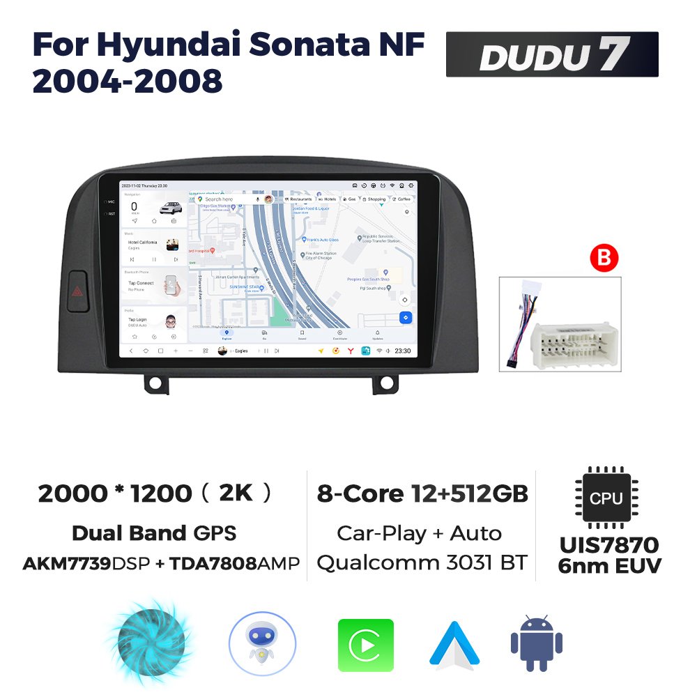 MEKEDE DUDU7 Car Music Player 12+512GB Car-play Auto Radio Navigation 360 Camera ADAS DVR for Hyundai Sonata NF 2004-2008