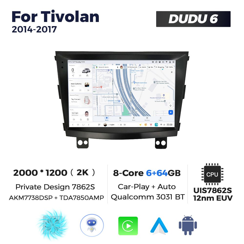 MEKEDE DUDU7 Car Radio Gps Navigation 2k Qled Touch Screen for Ssangyong Tivolan 2014-2017 BT TPMS ADAS DVR