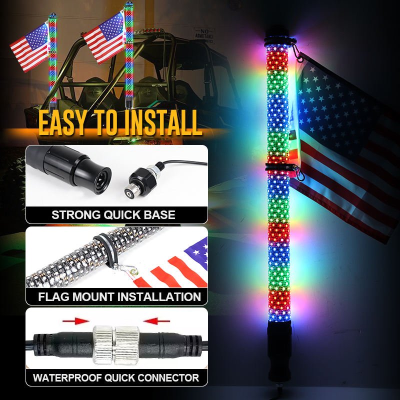 APP Remote Control Brake Turn RGB Sprial Flashing Car Antenna Led Light 1FT 2FT 3FT Hyper Can Am X3 Maverick Fat Led Whip Lights