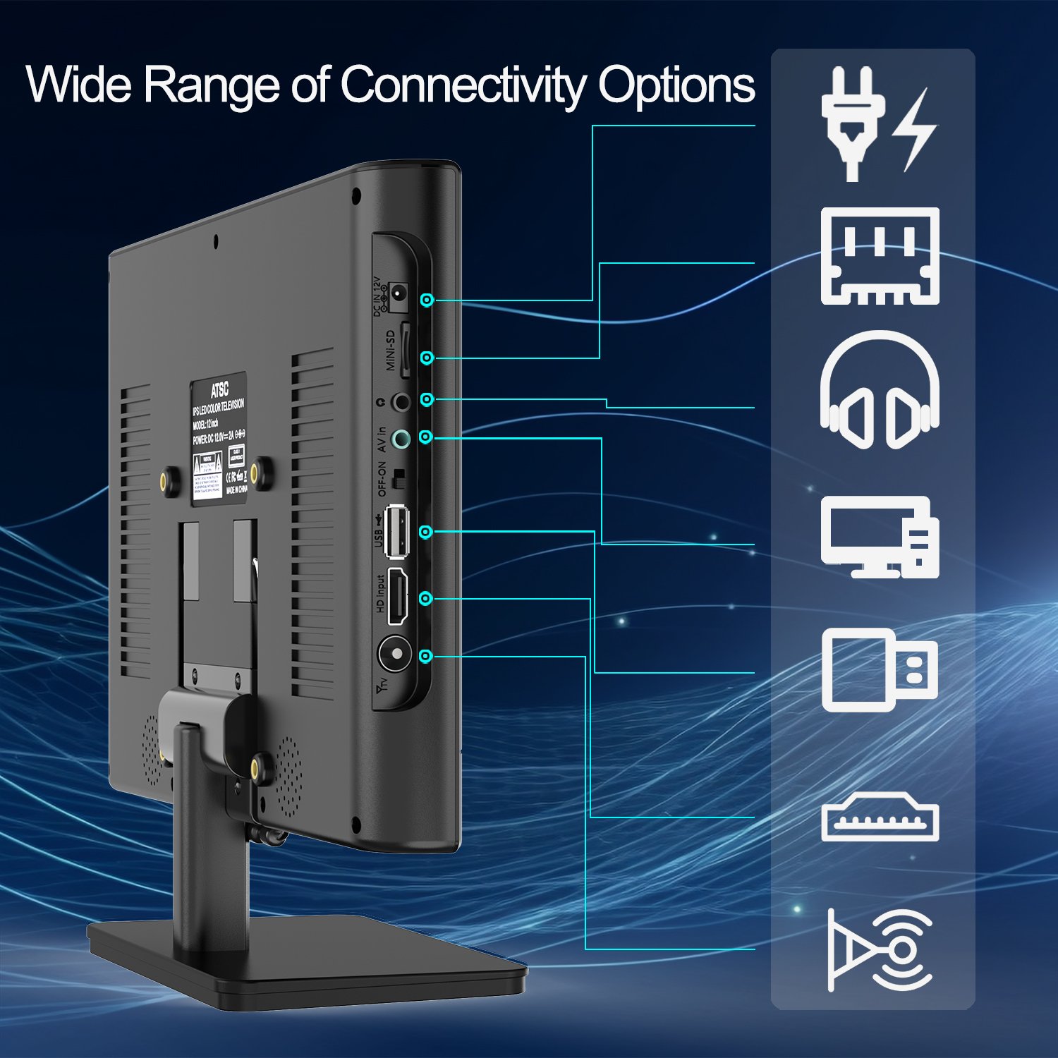 11.6 Inch 1080p Ips USB Screen Rechargeable Battery Operated Portable TV With Antenna
