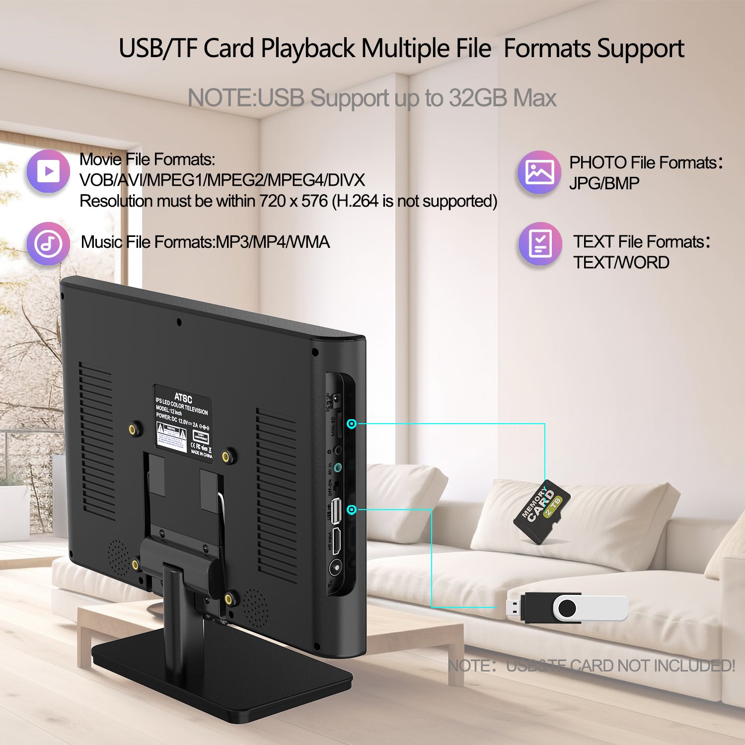 11.6 Inch 1080p Ips USB Screen Rechargeable Battery Operated Portable TV With Antenna