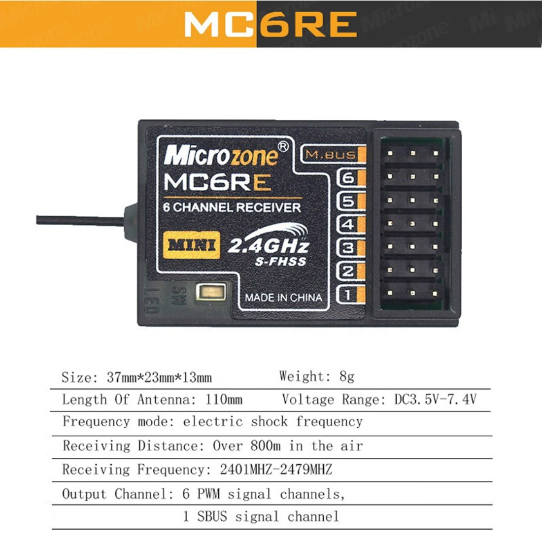 Microzone MIni Receiver 6CH Drones Accessories MC6RE MC7RE MC8RE for MC6C MC8B Controller Transmitter 6 Channel Radio Receiver