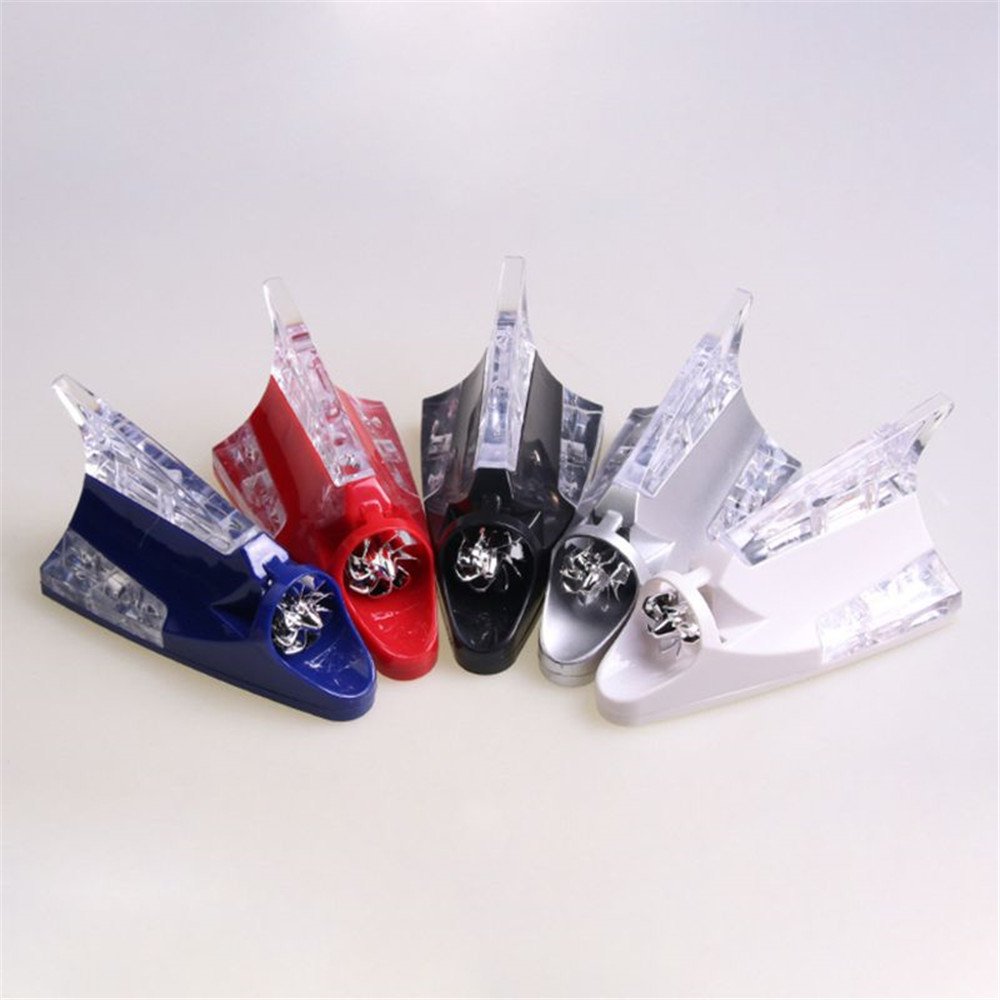 Car Truck Wind Powered LED Light Roof Antenna Shark Fin Safe Warning Flash Lamp