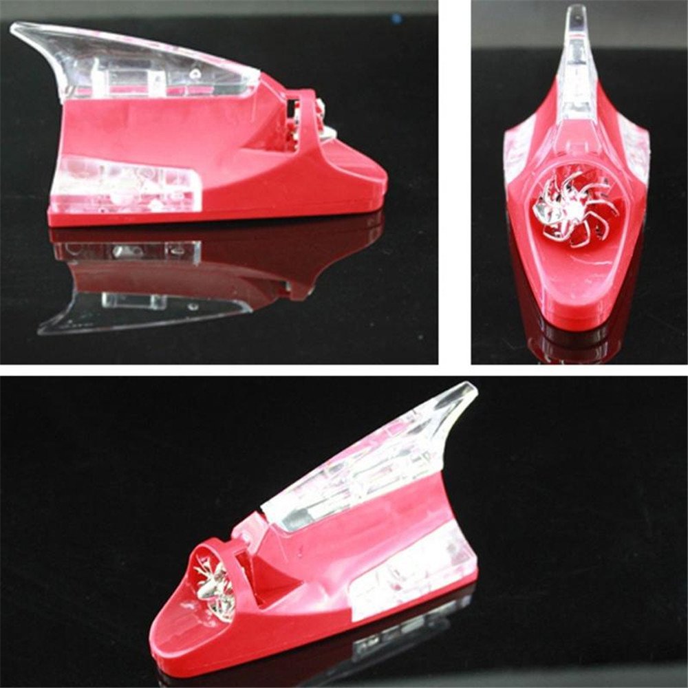 Car Truck Wind Powered LED Light Roof Antenna Shark Fin Safe Warning Flash Lamp