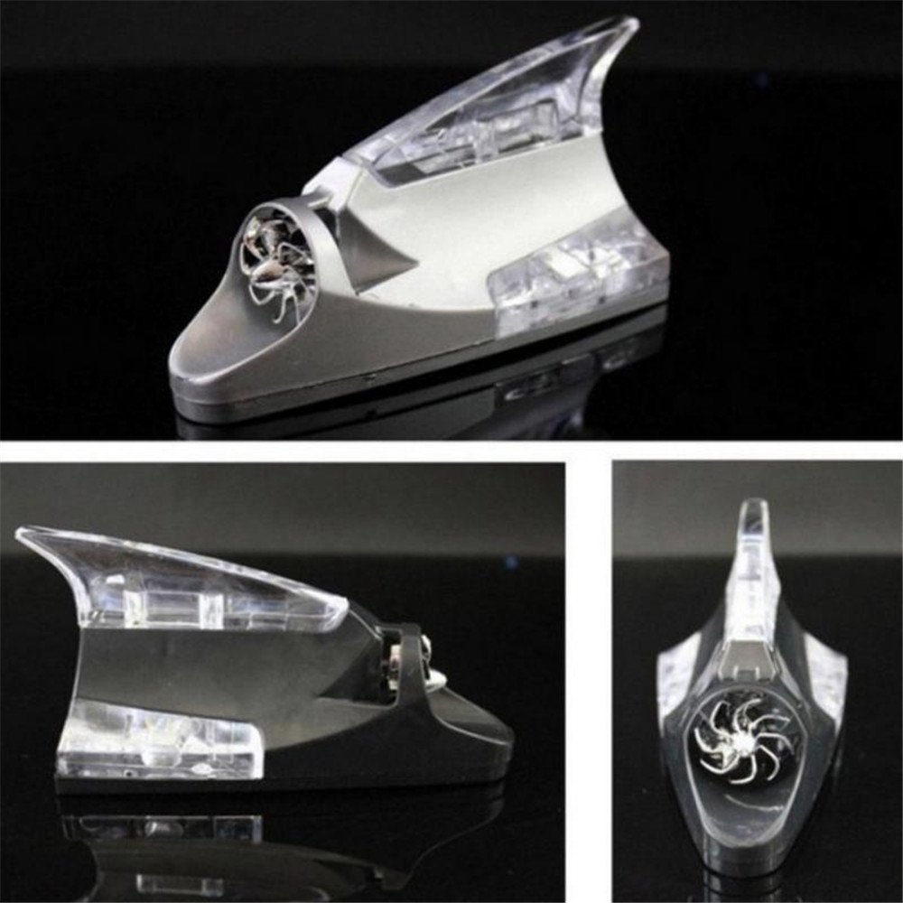 Car Truck Wind Powered LED Light Roof Antenna Shark Fin Safe Warning Flash Lamp