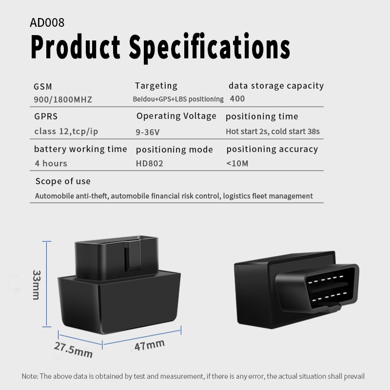 OBD 2 Vehicle Tracker GPS Locator Vehicle Tracking Device OBD Anti-lost Device Finder for Quick Installation Global Position