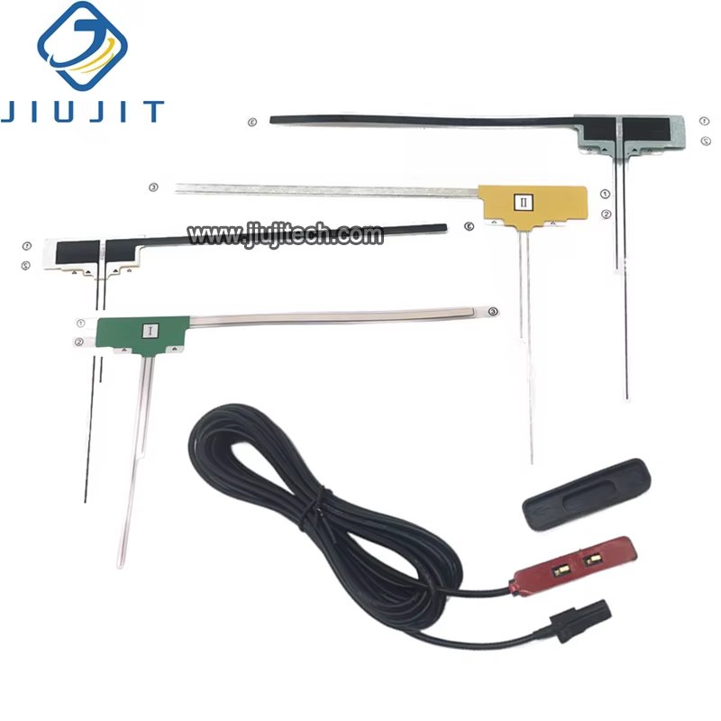 Auto TV Antenna 5M 1.5C-2V HF201 Connector With 2 Yellow 2 Green Film Antenna For Car