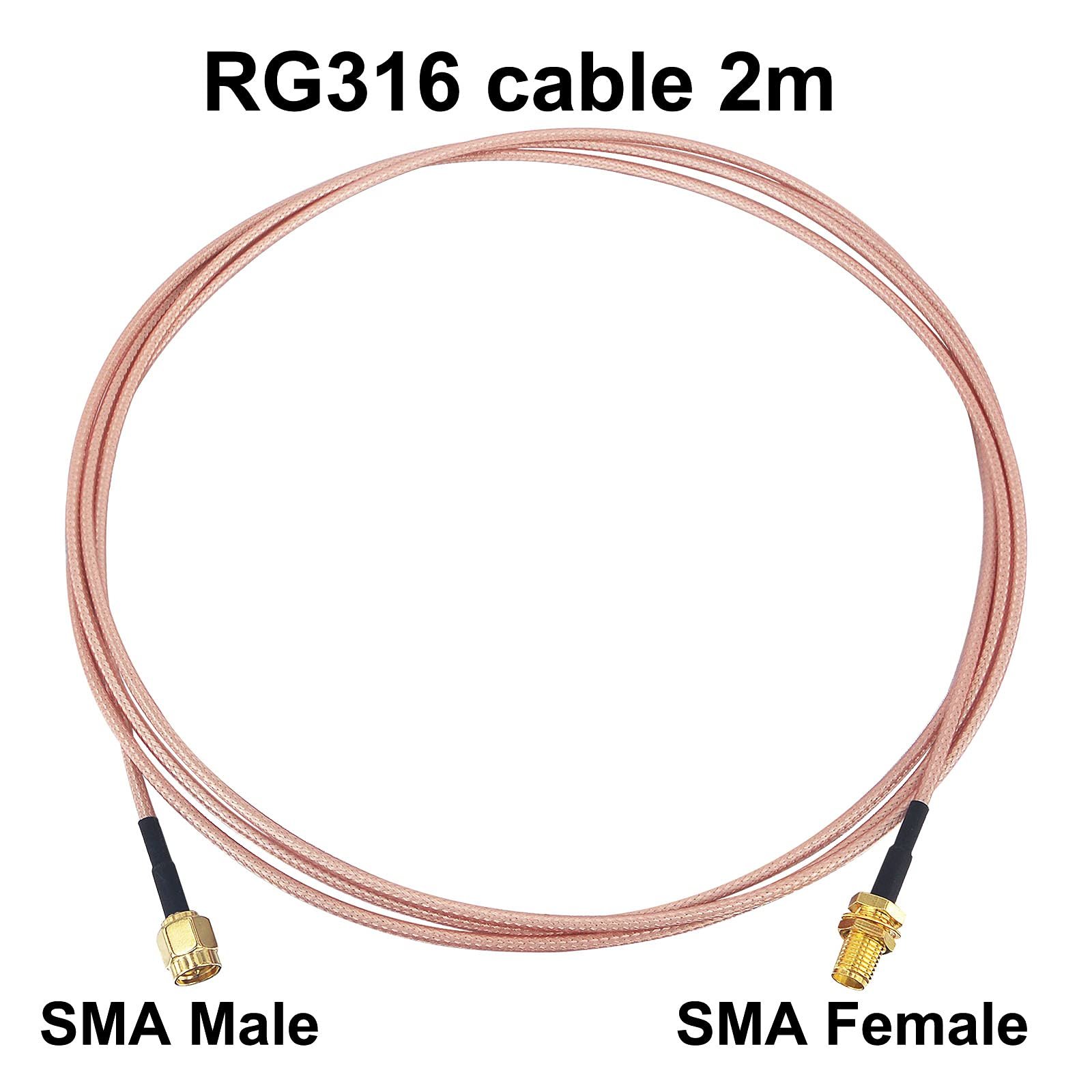 SMAA Male to SMAA Female Bulkhead Mount RF Connector RG316 Cable 2M 6.5Ft for Handheld Ham Radio 4G LTE Router Gateway Ce