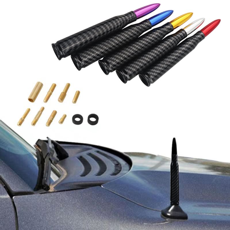 Automotive Carbon Fiber Bullet Antenna Anti-theft Copper Coil Bullet Short Antenna Kit Universal Converter Aluminum Alloy for Al