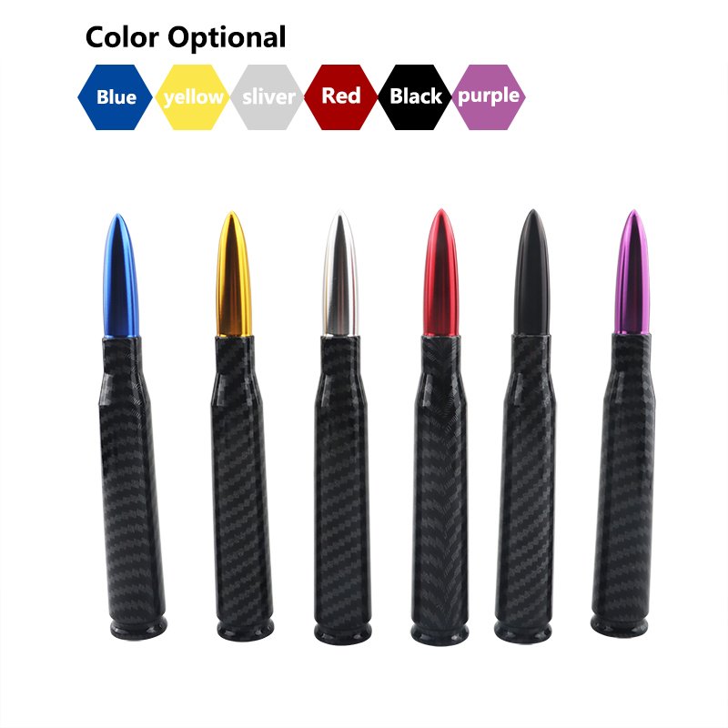 Automotive Carbon Fiber Bullet Antenna Anti-theft Copper Coil Bullet Short Antenna Kit Universal Converter Aluminum Alloy for Al