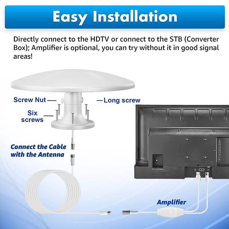 Factory Hot Sell High Gain Amplifier Signal Booster UHF VHF Long Range Smart TV Outdoor RV Aerial Digital Car TV Antenna