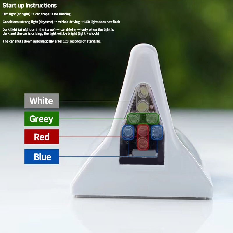 Universal LED Light Car Shark Fin Antenna with Solar Energy Auto Radio Signal Aerials Roof Antennas Driving Safety Warning Light