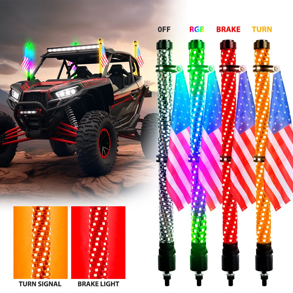 APP Remote Control 360 Degree Spiral Glowing Lighted Whip Music Function 1FT 2FT 3FT Fat LED Whip Light for ATV UTV Polaris RZR