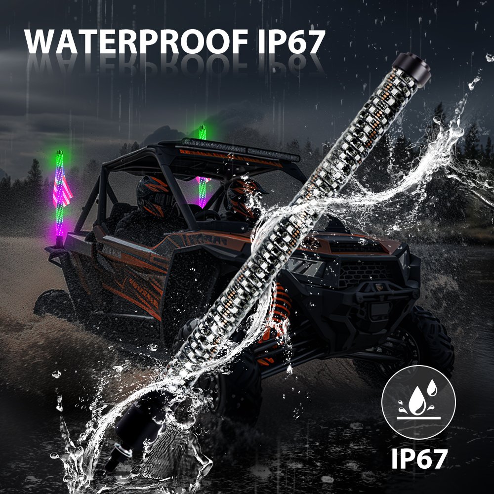 APP Remote Control 360 Degree Spiral Glowing Lighted Whip Music Function 1FT 2FT 3FT Fat LED Whip Light for ATV UTV Polaris RZR