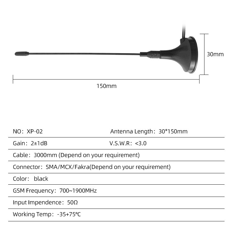 High Gain Antenna 3000mm Length GPRS GSM 700~1900MHz 3dBi Outdoor Sucker Antenna GSM Antennas with Magnetic Sucker