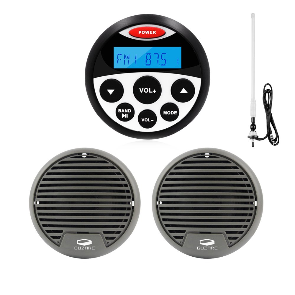 Car MP3 Player Marine Stereo Waterproof Radio Audio Receiver +3" Marine Waterproof Speaker+ Antenna for UTV ATV Boat Motorcycle