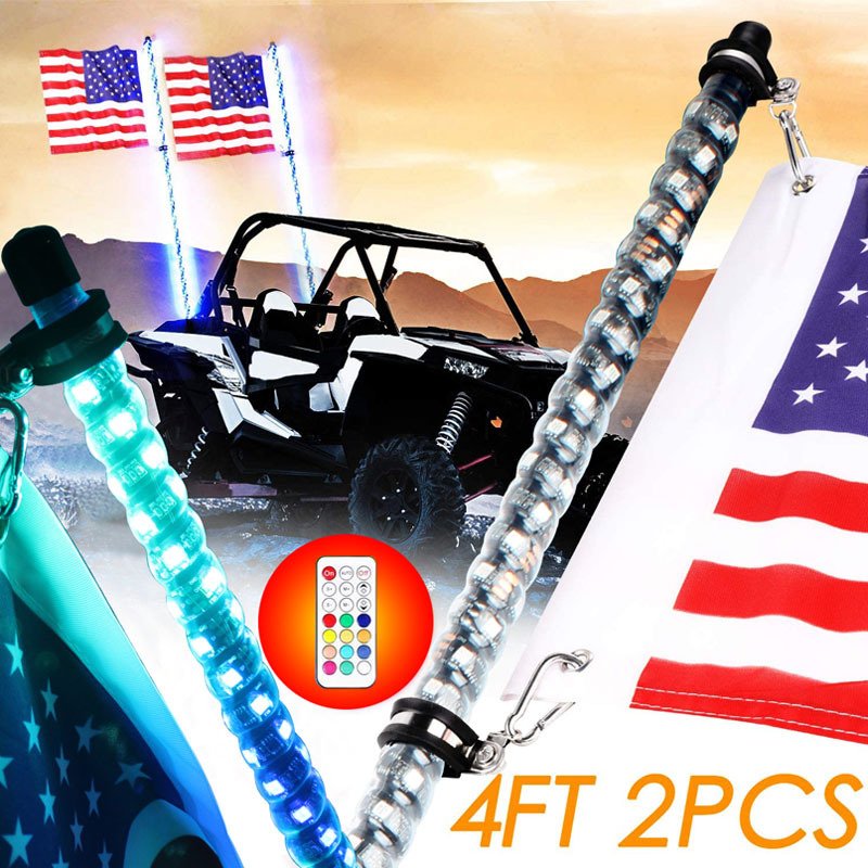 High Quality 3ft 4ft 5ft 6ft Waterproof Flexible Spiral RGB off Road Car Whip Antenna Lights Flag Pole Light for Atv Utv Atv