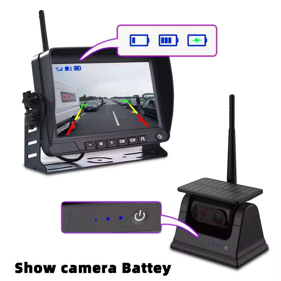 7" Truck Monitoring System Solar-Powered Wifi Wire-Free Car Camera 360 Panoramic for Truck and Bus Outdoor Waterproof