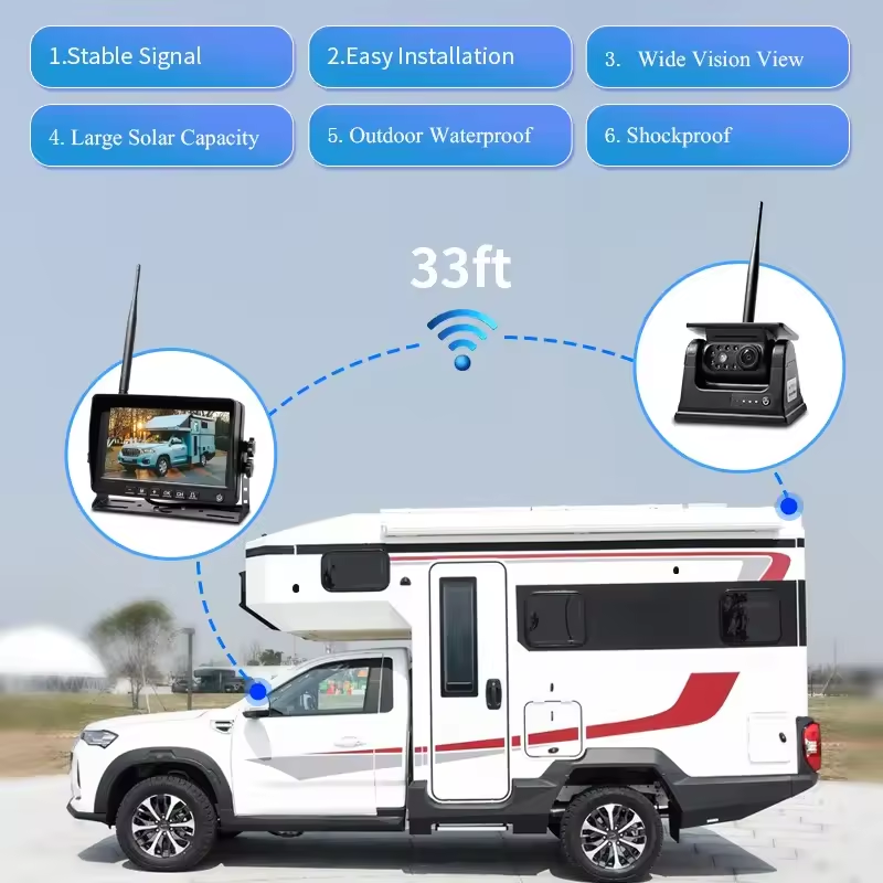 7" Truck Monitoring System Solar-Powered Wifi Wire-Free Car Camera 360 Panoramic for Truck and Bus Outdoor Waterproof