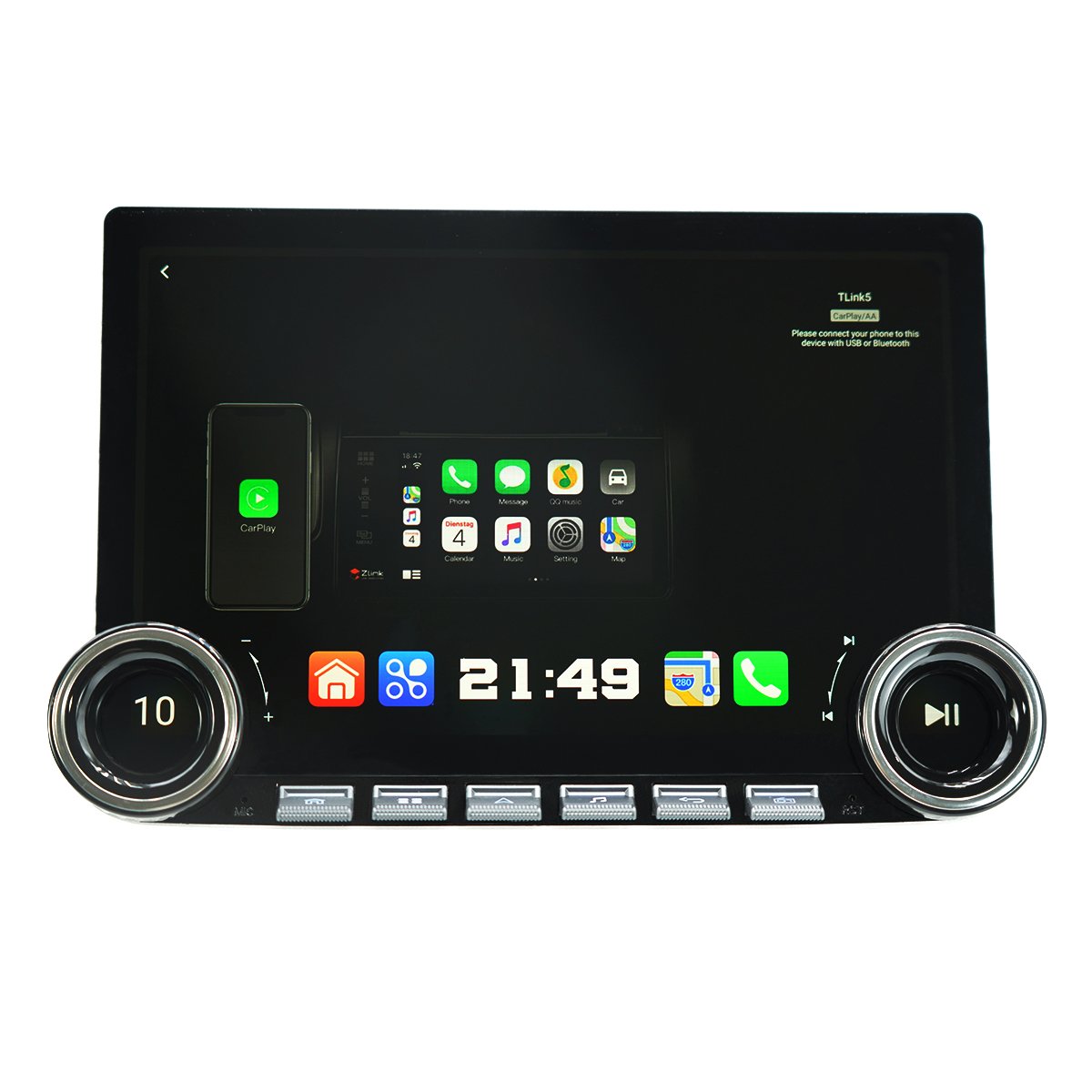 Portable Car Radio Double Knobs 360 Panorama Car Display Screen Monitor Audio Processor Carplay 10 Inch