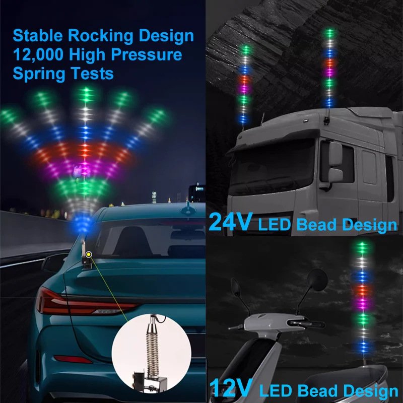 Car Truck 12-24V Universal Antenna Decoration LED Modify Colorful Flowing Light Warning Flashing Navigation Running Light