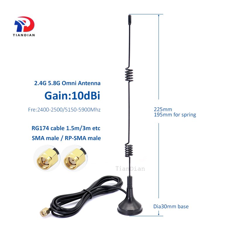 High Gain External Sucker Base Omni 10dBi 2.4G 5.8G Wifi 5G Wireless Communication Antenna