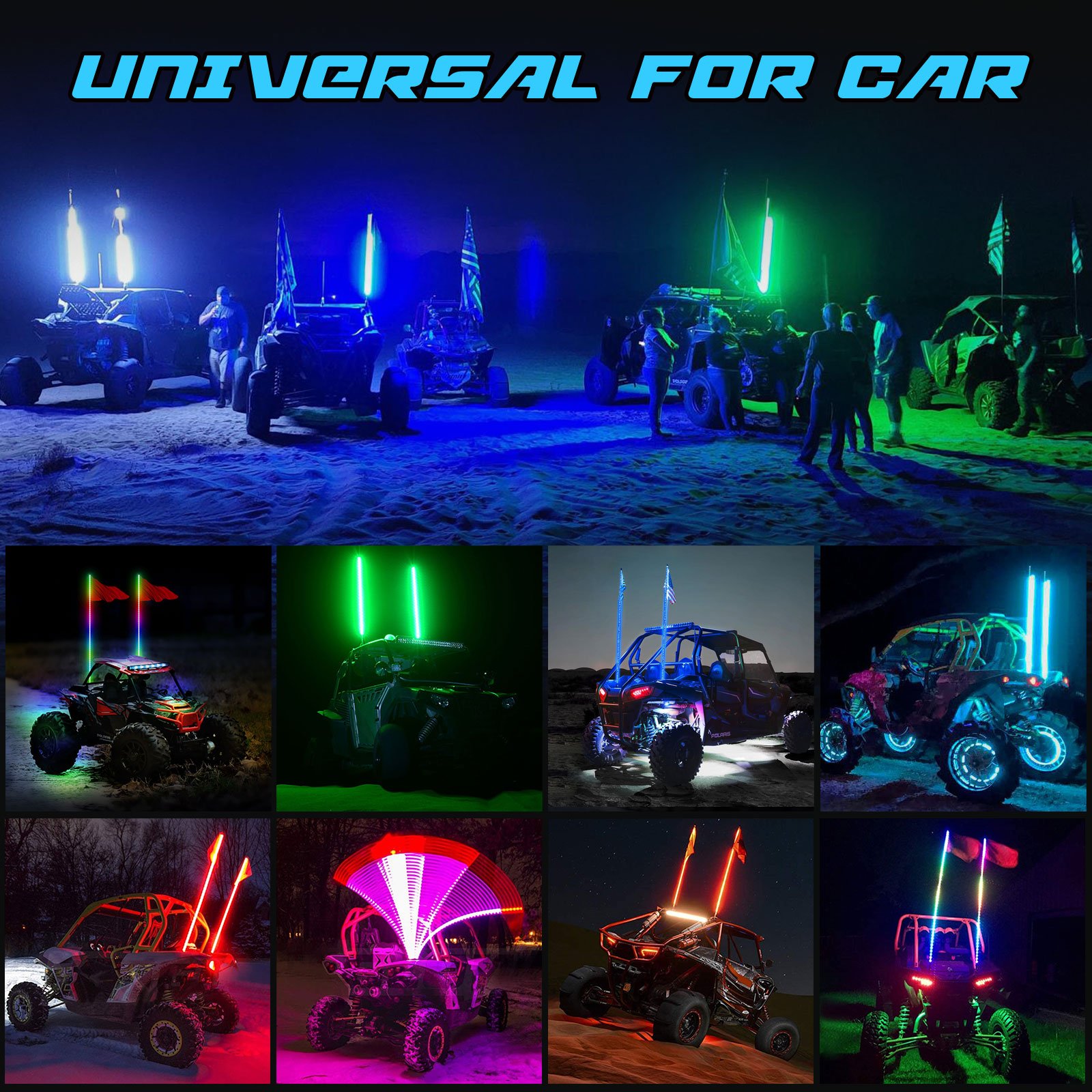 App and Remote Control Blue-tooths Flexible Spiral Rgb Antennas Offroad Car Utv Atv Rzr Flag Led Whips Light for Atv