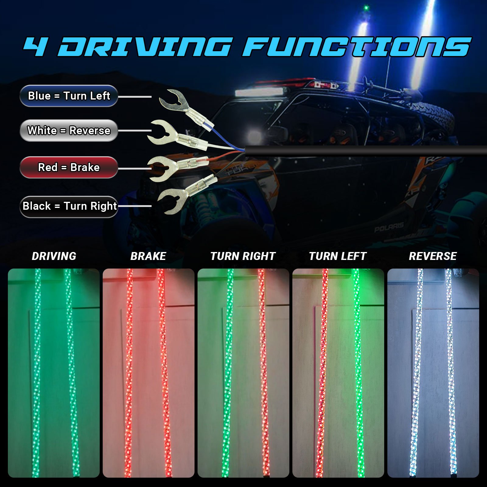 App and Remote Control Blue-tooths Flexible Spiral Rgb Antennas Offroad Car Utv Atv Rzr Flag Led Whips Light for Atv
